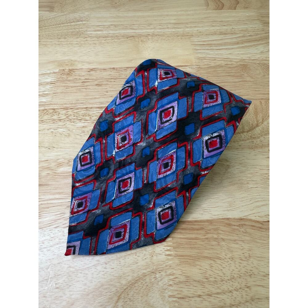 100% Silk Men's Neck Tie Made in Italy Ketch Blue Purple Red Abstract JL